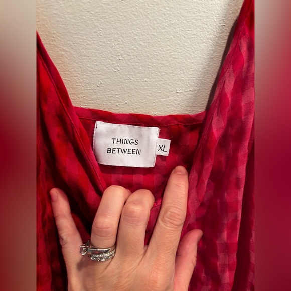 Things Between pink gingham Dress summer adjustable midi ruffle - Picture 2 of 13